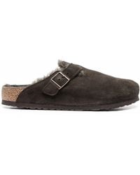 Birkenstock - Boston Shearling-Trimmed Suede Slippers - Lyst