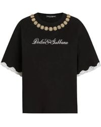 Dolce & Gabbana - Jersey T-Shirt With Embroidery And Jewel Chains - Lyst