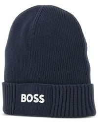 BOSS - Ribbed Logo-Detail Beanie - Lyst