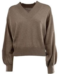 EMMA & GAIA - V-Neck Puff-Sleeve Sweater - Lyst