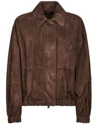 Brunello Cucinelli - Couture Suede Monili Jacket With Shiny Zipper Pull - Lyst