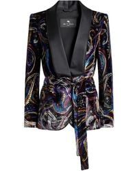 Etro - Velvet Jacket With Belt And Paisley Foliage Motif - Lyst