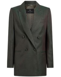 Etro - Double-Breasted Wool Jacquard Jacket With Paisley Motif - Lyst