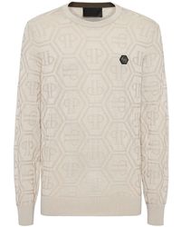 Philipp Plein - Jacquard Silk Wool Pullover Round Neck Ls Monogram - Lyst