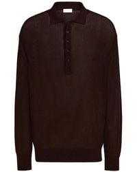 Ferragamo - Long Sleeve Knitted Silk Polo Shirt - Lyst