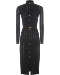 Elisabetta Franchi - Openwork Knit Fabric With Belt Dress - Lyst
