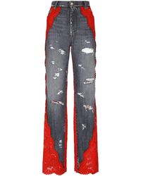 Dolce & Gabbana - Floral-lace Wide-leg Jeans - Lyst