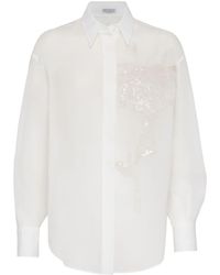 Brunello Cucinelli - Camisa con bordado floral - Lyst