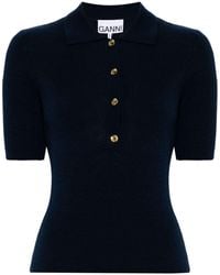 Ganni - Ribbed-knit Wool Polo Shirt - Lyst