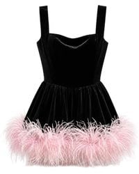 Bronx and Banco - Avery Feather-Trim Velvet Mini Dress - Lyst