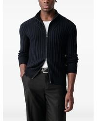 ARMANI EXCHANGE - Ribbed-Knit Zip-Up Cardigan - Lyst
