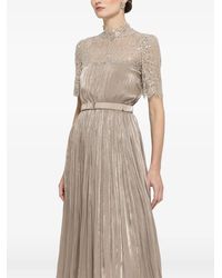 Nissa - Lace-Panel Chiffon Midi Dress - Lyst