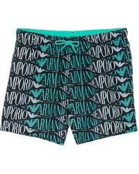 Emporio Armani - Logo-Print Drawstring Swim Shorts - Lyst