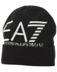 EA7 - Logo-Jacquard Ribbed-Trim Beanie Hat - Lyst
