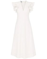 Moschino - Ruffled-Sleeve V-Neck Midi Dress - Lyst