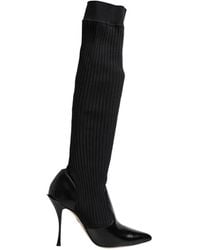 Dolce & Gabbana - Leather Ribbed-Knit Boots - Lyst
