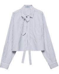 Prada - Gestreepte Blouse Met Gestrikte Hals - Lyst