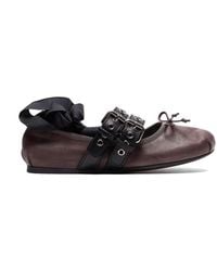 Miu Miu - Buckle-Strap Lace-Up Ballet Flats - Lyst