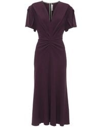 Victoria Beckham - Gesmockte Midi-Jurk - Lyst
