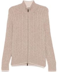N.Peal Cashmere - Contrast Cable Full Zip Sweater - Lyst