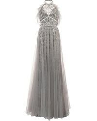 Marchesa notte Tulle Halterneck Gown - Gray