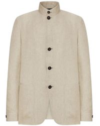 ZEGNA - Veste Oasi Lino À Bords En Cuir - Lyst