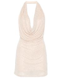 Twentyfourhaitch - Crystal-Embellished Halterneck Mini Dress - Lyst