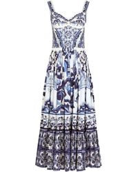 Dolce & Gabbana - Langes Bustier-Kleid aus Popeline mit Majolika-Print - Lyst