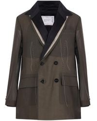 Sacai - Double-Breasted Pleated Jacket - Lyst