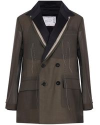 Sacai - Double-Breasted Pleated Jacket - Lyst