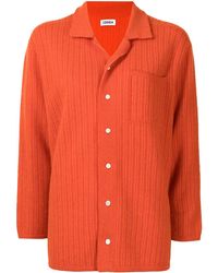 Coohem Striped Knit Shirt Sweater - Orange
