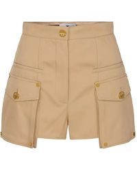 Elisabetta Franchi - Cotton Gabardine Shorts With Cargo Pockets - Lyst