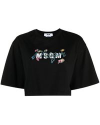 MSGM - Cropped Floral Logo Print T-shirt - Lyst