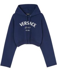 Versace - Logo-Embroidered Drawstring Cropped Hoodie - Lyst