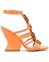 Alberta Ferretti - 100Mm Bead-Detail Leather Sandals - Lyst