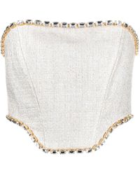 Elisabetta Franchi - Rhinestone-embellished Tweed Bustier-style Top - Lyst