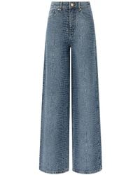 Self-Portrait - Rhinestone Croc Effect Wide Leg Jeans - Lyst