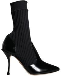 Dolce & Gabbana - Patent-Leather Ribbed-Knit Ankle Boots - Lyst