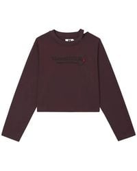 Izzue - Logo-Embroidered Cut-Out Long-Sleeved Cropped T-Shirt - Lyst