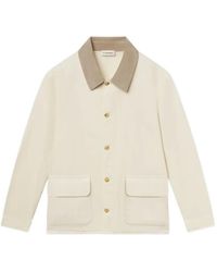 FRAME - Contrast-Collar Patch-Pocket Shirt Jacket - Lyst