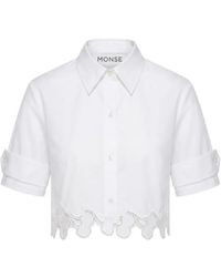 Monse - Lace-Trim Cropped Short-Sleeve Shirt - Lyst
