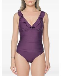 DKNY - Ruffled V-Neck Swimsuit - Lyst
