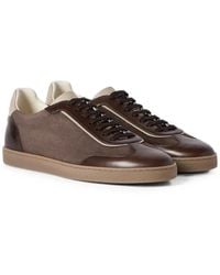 Brunello Cucinelli - Suede And Polished Calfskin Sneakers - Lyst