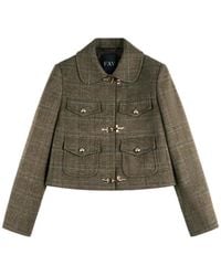 Fay - Veste Crop À Carreaux Et Attaches Brandebourg - Lyst