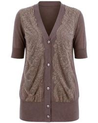 Pink Memories - Lace-Embellished V-Neck Cardigan - Lyst