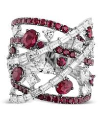 Jewels Aficionado - 18Kt Witgouden Ring Met Diamant En Robijn - Lyst