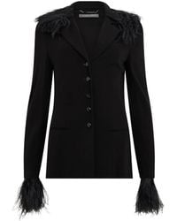 Alberta Ferretti - Blazer Con Ribete De Plumas Y Cuello De Solapa - Lyst