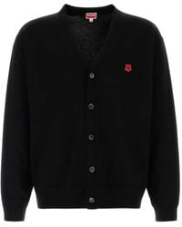 KENZO - Button-Front Wool Cardigan With Embroidered - Lyst