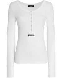 Dolce & Gabbana - Ribbed Cotton Serafino T-Shirt - Lyst