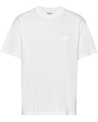 Prada - Triangle-Logo Cotton T-Shirt - Lyst